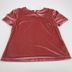 WAYF Shirt Small Womens Dusty Rose Pink Velour Pearl Button Back Short Casual